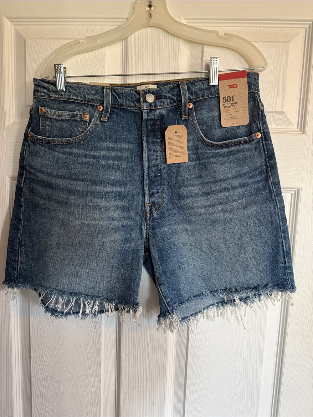Levi's Denim Jean Shorts in Blue with Frayed Hem